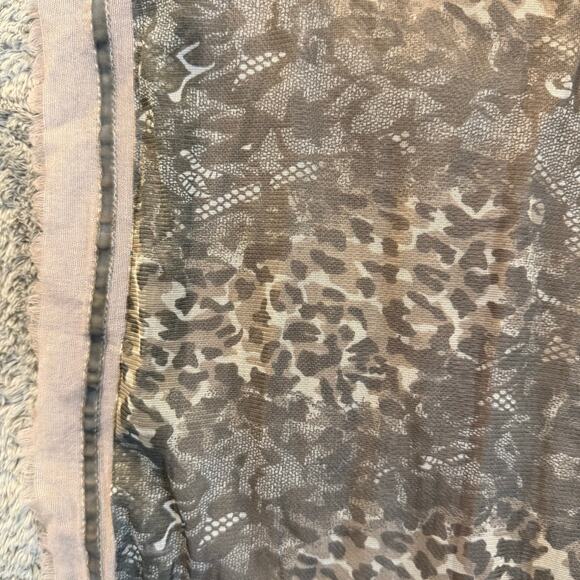 Nalini Wool Blend Scarf Neutral Leopard Mixed Animal Print Fringe Lightweight - Picture 6 of 8